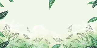 绿色水彩小清新春茶茶叶茶文化背景展板